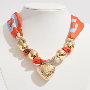 Gold Textured Heart - Scarf Bracelet , necklace