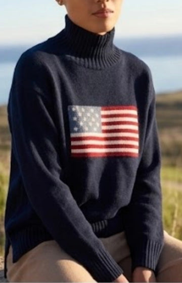Classic American flag Cashmere turtleneck in Navy