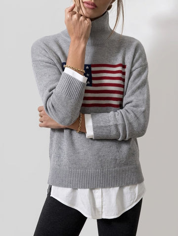 Classic American flag Cashmere turtleneck in Gray