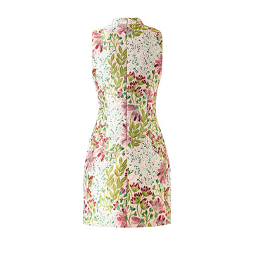Elegant Floral Jacquard Embroidered Mini Dress
