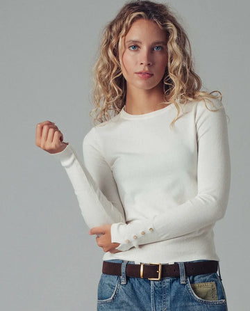 Slim fit button cuff top in white
