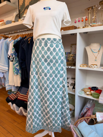 Paisley Teal Hand Blocked Maxi Skirt (Exclusive PP)