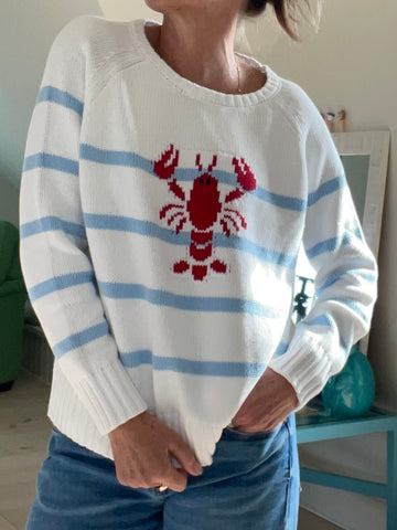 Stripe Lobster Sweater in Sky Blue / White