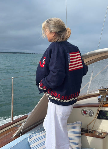 Varsity Chunky Flag Cardigan with Vintage Trim