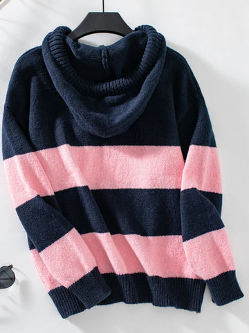 Oversized Preppy Stripe Hoody Pink