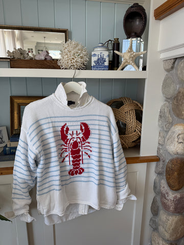 Chloe Light blue Stripe Rollneck Lobster sweater
