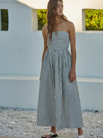 Marèa Striped Strapless Flare Dress