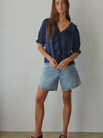 Chloe Pintuck Ruffle Blouse Navy