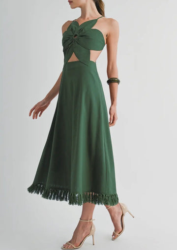 Flower And fringe Midi dress