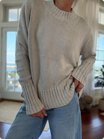 LENA Cotton Sweater in Solid Heather Gray