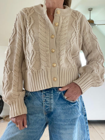 The Celine Crop Cable Cardigan Tan