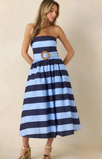 Amanda Light blue & Navy stripe dress