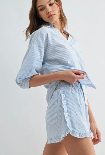 Seersucker Stripe Ruffle Shorts