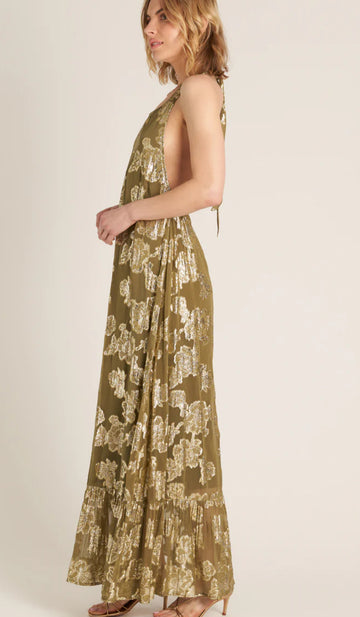 Olive and Gold Halter Maxi dress