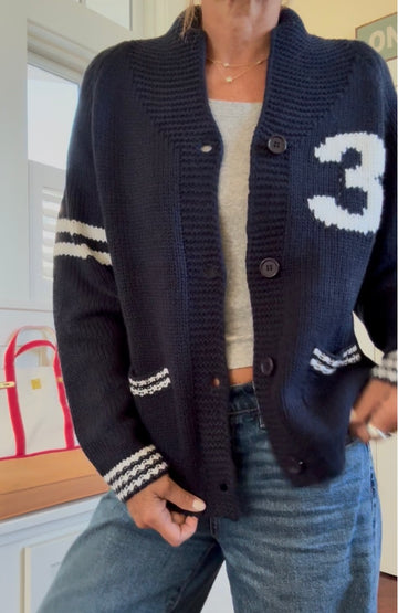 Tackle Me Varsity Football Cardigan In Navy