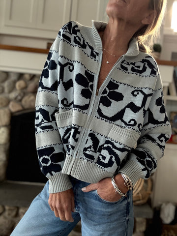 Blue Floral Cotton Cardigan