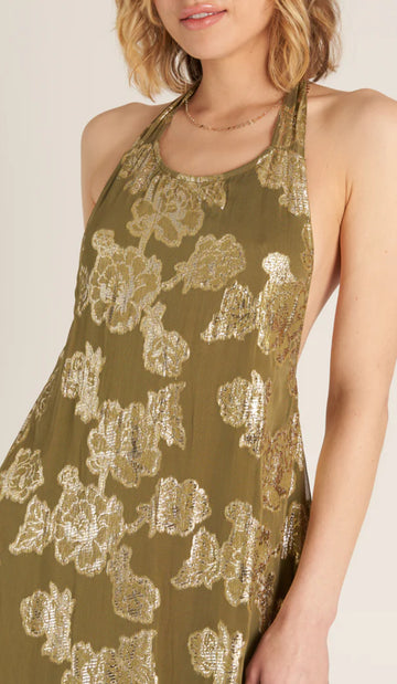 Olive and Gold Halter Maxi dress
