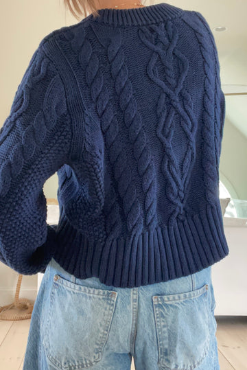 The Celine Crop Cable Cardigan Navy