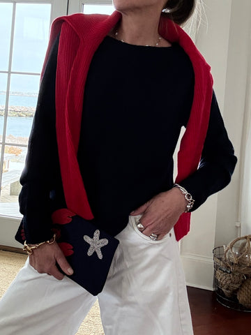 Mariner 100% Cashmere Boatneck Sweater in Navy