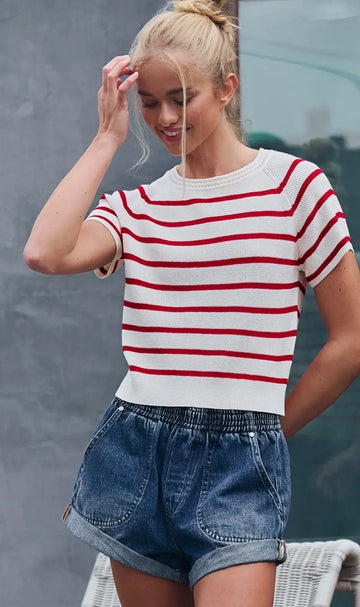Breton short sleeve red stripe knit top