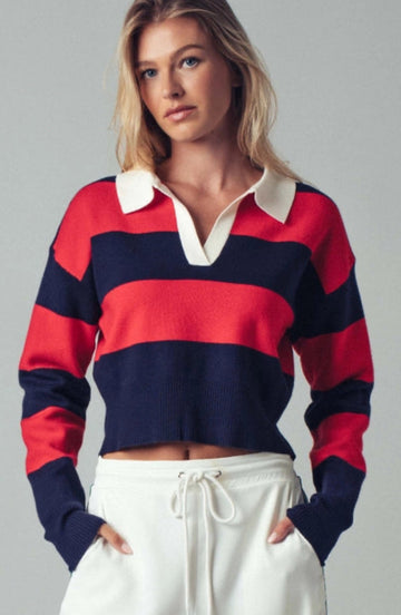 Striped Red Cropped polo