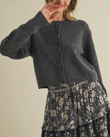 Parson Puff Sleeve Cardigan in Charcoal