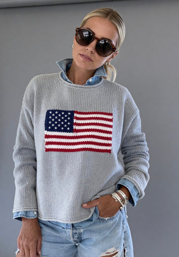 Chloe Flag Roll Neck Sweater in Vintage Gray