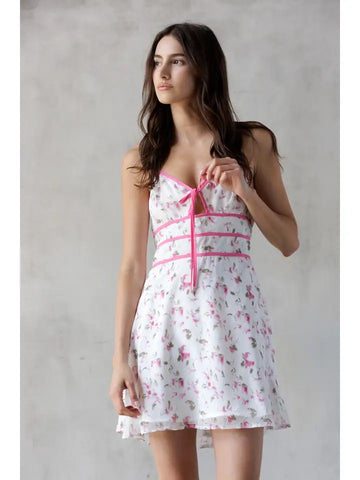 Cotton rose and Bow Mini Halter Dress