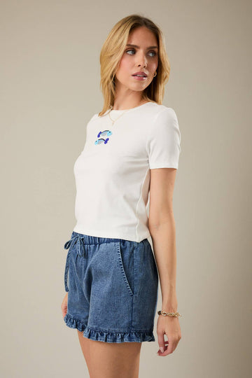 Twin Beaded Fish Crop Tee
