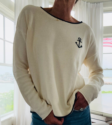 Embroidered Boxy Anchor Sweaters