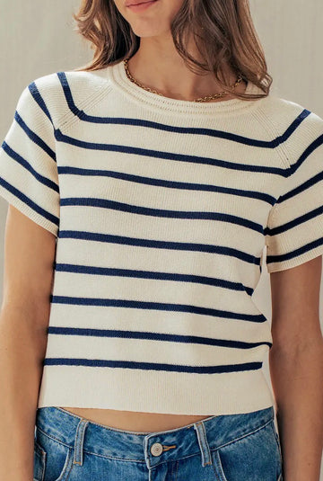 Breton short sleeve blue stripe knit top