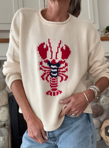 Chloe Rollneck Lobster in Stripe Tee Cotton Sweater