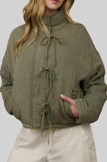 Blu Pepper Tie front Quilted Jacket