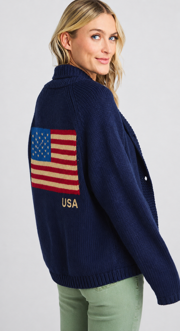 Flag Varsity Cardigan in Navy