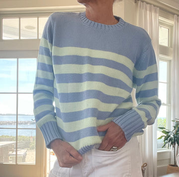 Seafoam and Blue Palm Sweater