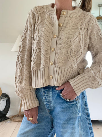 The Celine Crop Cable Cardigan Tan