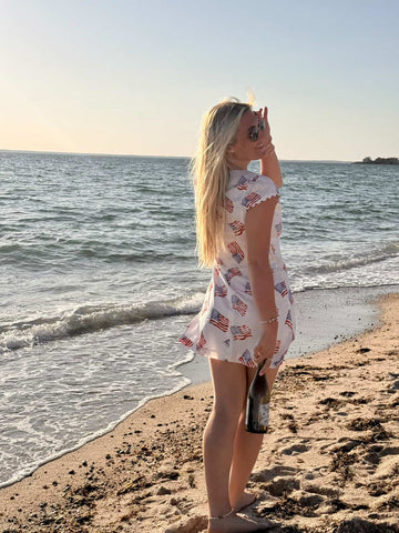 Cap Sleeve Flag dress in white