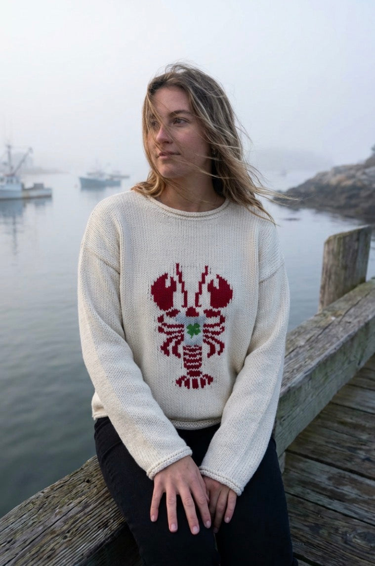 Chloe Irish Shamrock Lobster sweater in Ivory