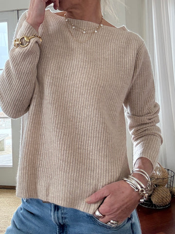 Mariner 100% Cashmere Boatneck Sweater in Oatmeal