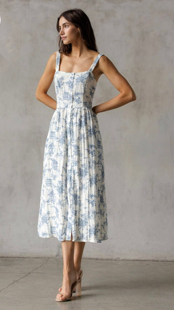 Tammy White and Blue Midi dress
