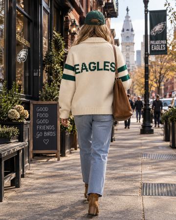 Eagles Football Varsity Cardigan Ivory