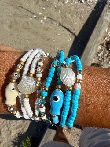 Ceramic fish, coastal bracelet stack