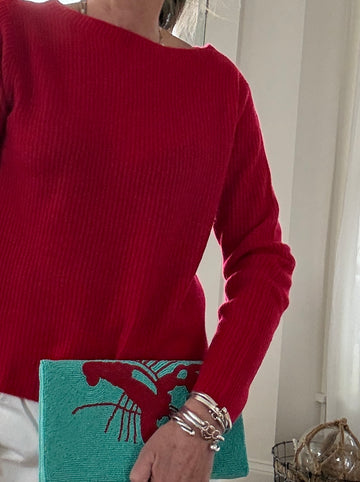 Mariner 100% Cashmere Boatneck Sweater in RED