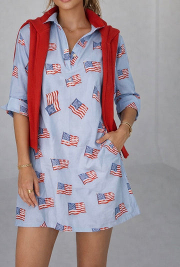 Sconset Block Print 3/4 Sleeve Dress Blue Stylish Knit Sconset Block Print 3/4 Sleeve Dress Blue Stylish Knit