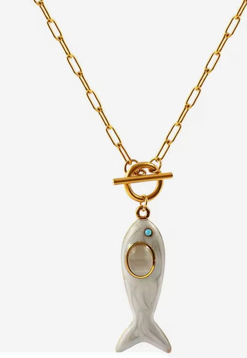 Enamel Fish necklace in white