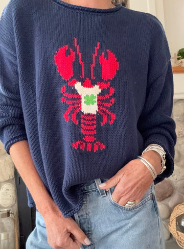 Chloe Irish Shamrock Lobster sweater in Navy