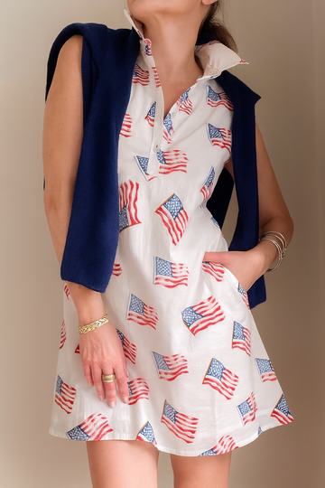 Sconset Sleeveless Flag dress in White