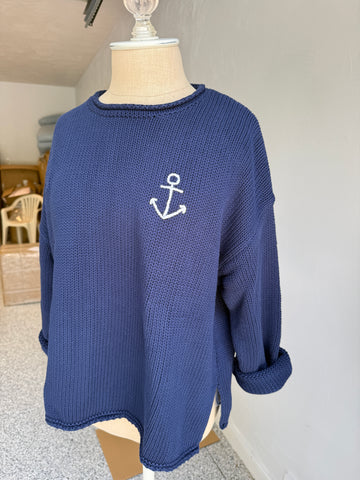 Chloe Navy Anchor Roll Neck Sweater