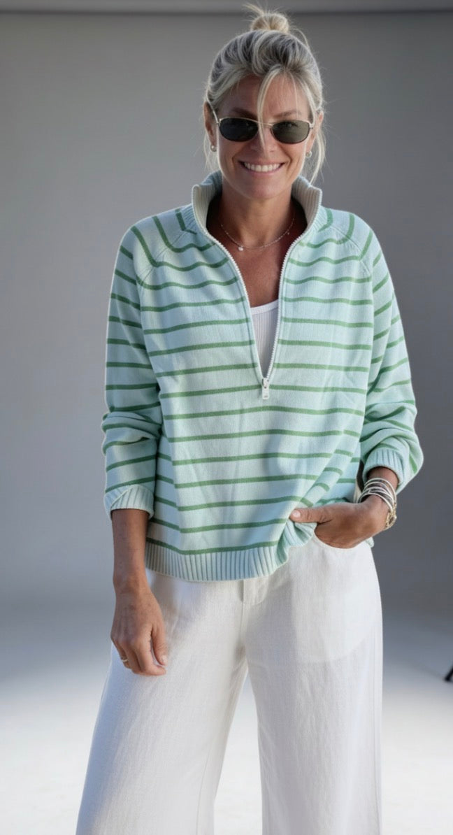 1/2 Zip Cotton Stripe Sweater | Pink Pineapple Shop