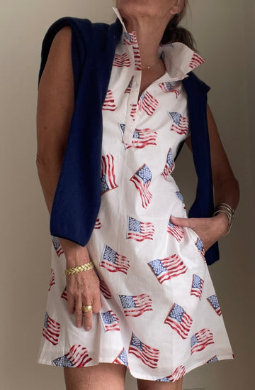 Sconset Sleeveless Flag dress in White